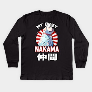 Cute Dog wearing a Kimono - Anime Shirt Kids Long Sleeve T-Shirt